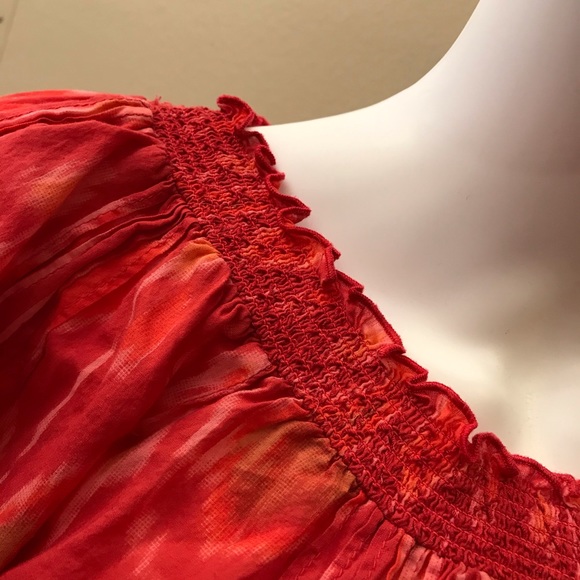 Lucky Brand Boho Peasant Top Womens Size Small On Off Shoulder Pink Orange - Picture 6 of 14